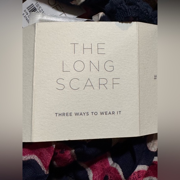 Ann Taylor loft, Navy and Pink Elephant Print Scarf with pom-pom fringe - Picture 4 of 12